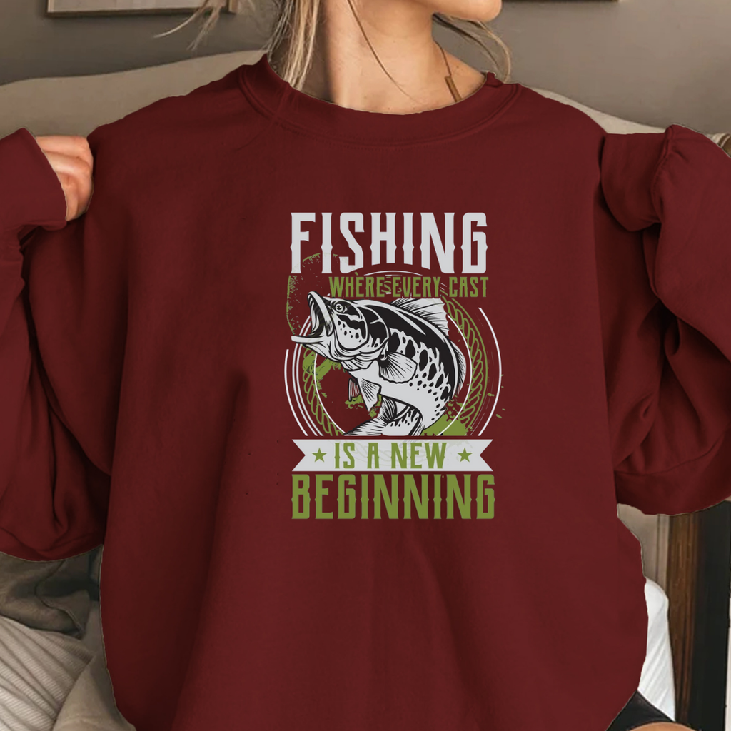 Fishing Is Never Just A Hobby Crewneck Sweatshirt, "Fishing Isn't Just A Hobby, It's A New Beginning" Graphic, Angler Pullover, Fisherman Gift Tee