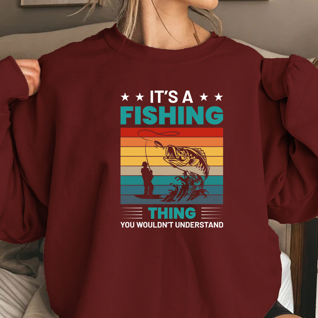 Fishing Thing Crewneck Sweatshirt, Retro Striped Angler Graphic, Funny Fishing Shirt, Outdoor Adventure Pullover, Fisherman Gift Tee