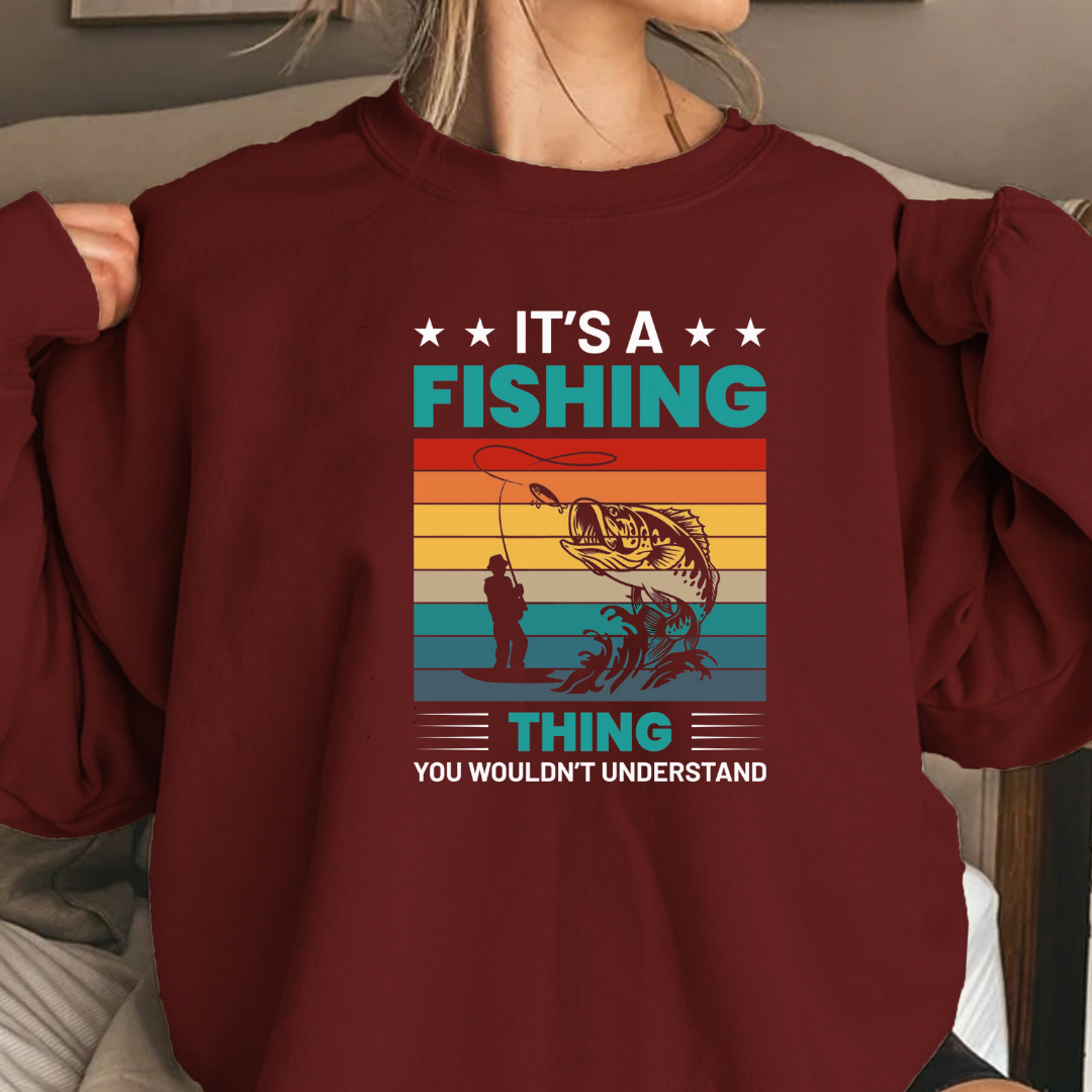 Fishing Thing Crewneck Sweatshirt, Retro Striped Angler Graphic, Funny Fishing Shirt, Outdoor Adventure Pullover, Fisherman Gift Tee