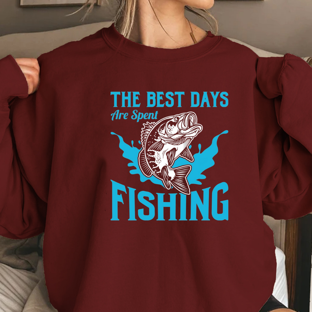 Fishing Crewneck Sweatshirt, "The Best Days Are Spent Fishing" Graphic, Casual Outdoor Pullover, Funny Angler Shirt, Fisherman Gift Tee