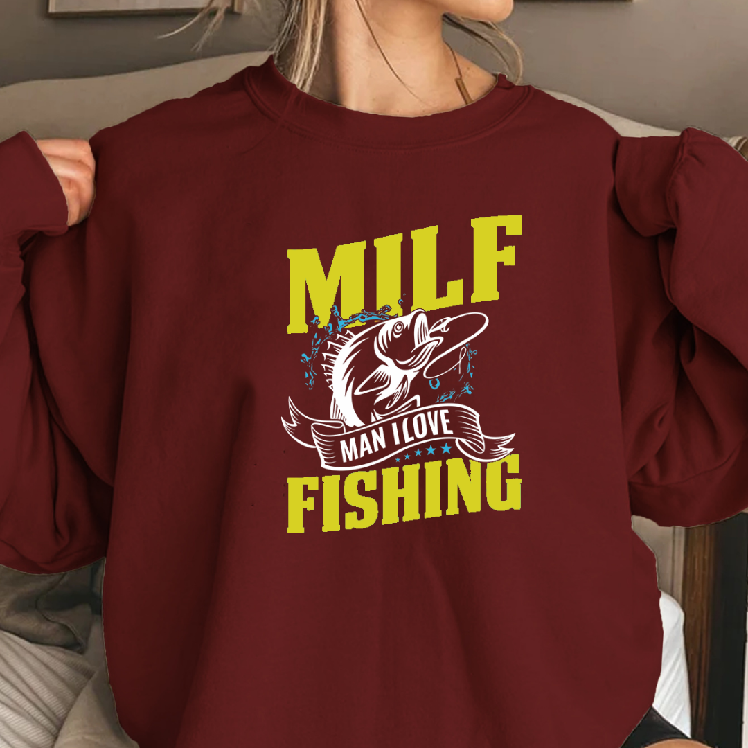 MILF "Man I Love Fishing" Sweatshirt, Funny Angler Shirt, Fishing Lover Gift, Outdoor Adventure Pullover, Cozy Graphic Crewneck Tee
