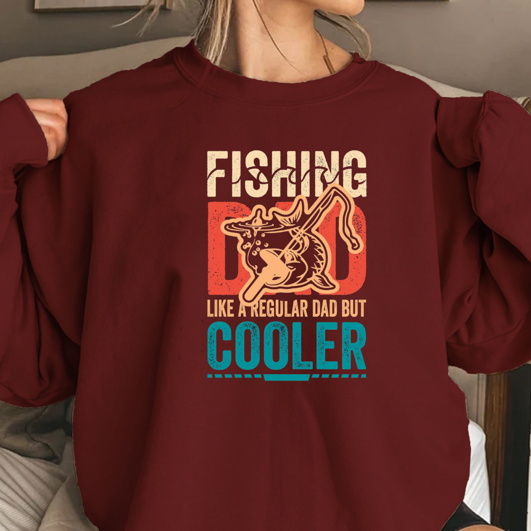 Fishing Dad Crewneck Sweatshirt, "Fishing Dad: Like a Regular Dad but Cooler" Retro Shirt, Funny Father’s Day Gift, Angler Pullover Tee