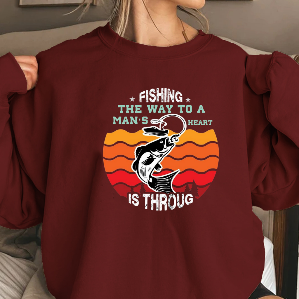 Crewneck Sweatshirt, Funny Fishing & BBQ Shirt, Retro Graphic Tee, Man’s Heart Quote, Outdoor Cooking Gift, Angler Lifestyle Apparel