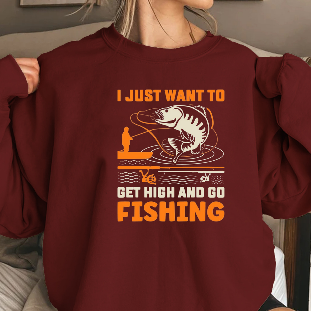 Fishing Crewneck Sweatshirt, "I Just Want to Go Fishing" Cozy Pullover, Funny Angler Shirt, Outdoor Adventure Apparel, Fisherman Gift Tee