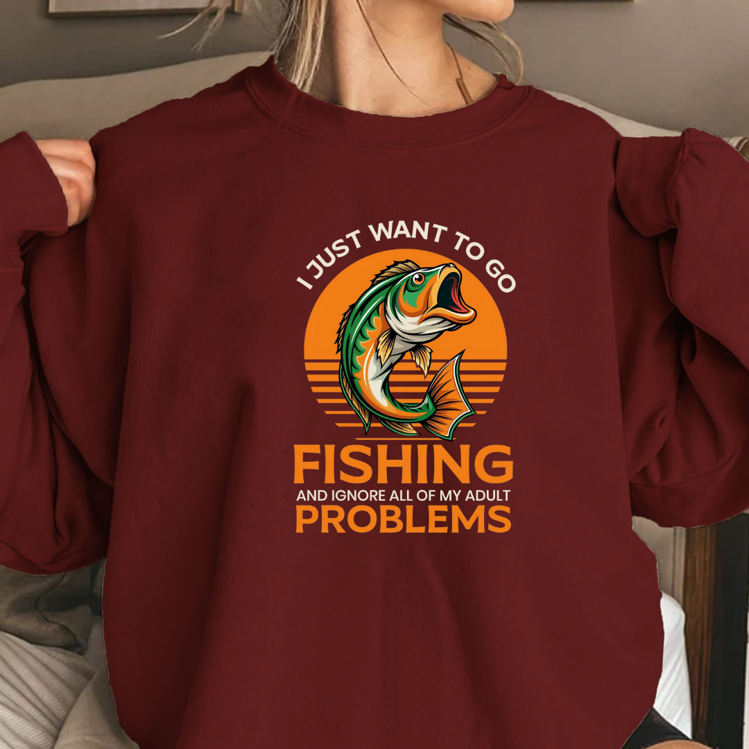 Fishing Problems Sweatshirt, Funny Angler Crewneck, Outdoor Adventure Pullover, Fisherman Gift, Relaxing Hobby Graphic Tee