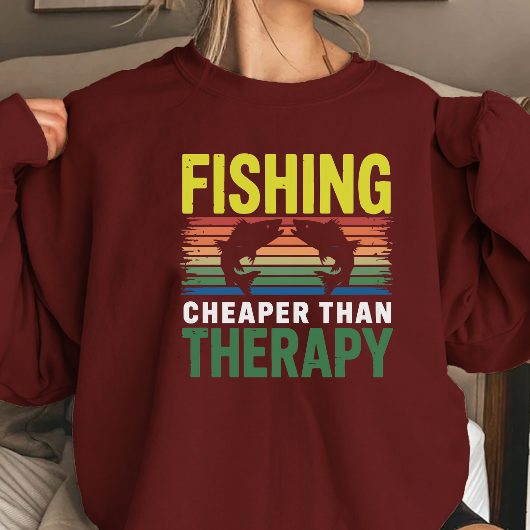 Fishing Therapy Crewneck Sweatshirt, Retro Lake Angler Graphic, Funny Angler Pullover, Outdoor Adventure Shirt, Fisherman Gift, Relaxing Hobby Tee