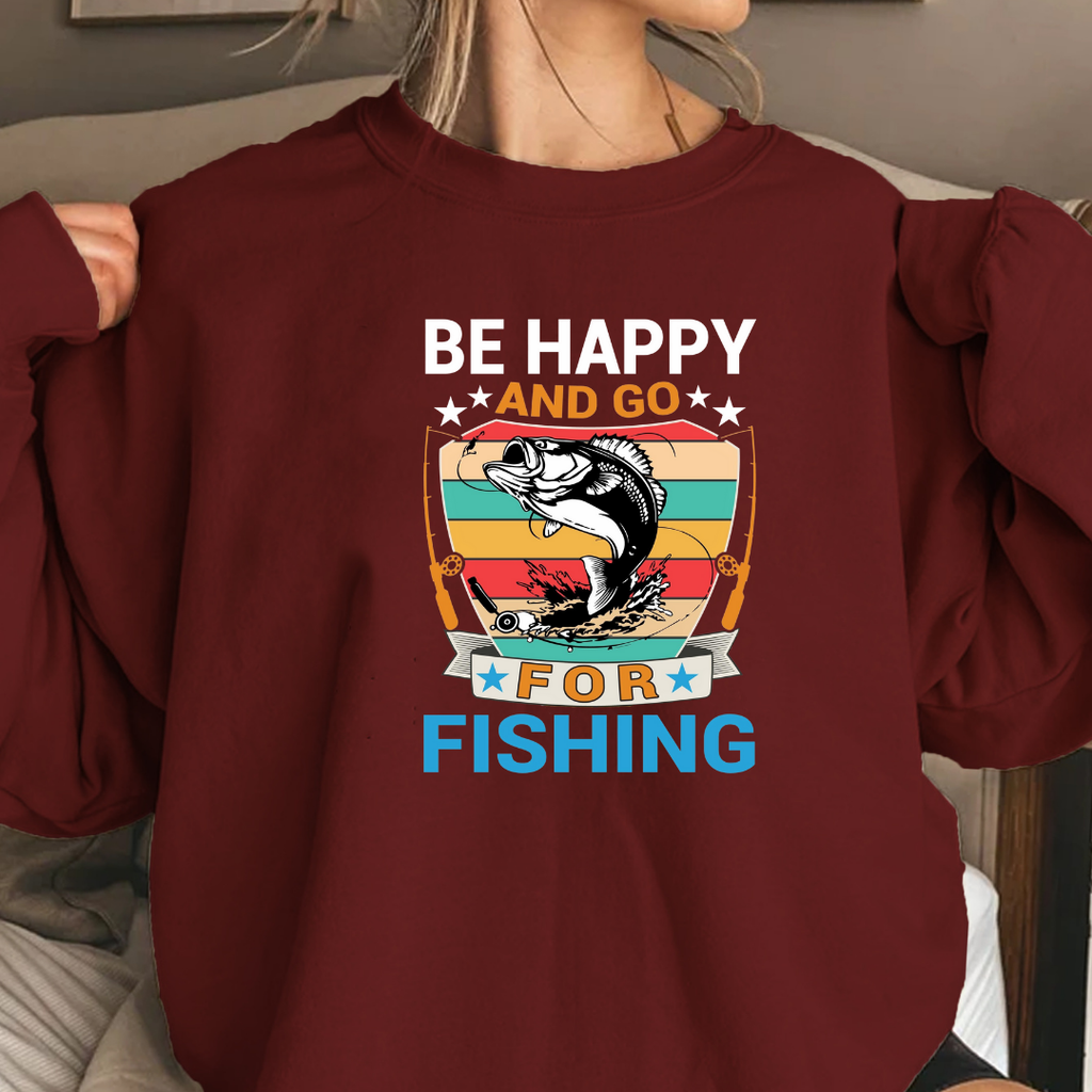 Fishing Crewneck Sweatshirt, "And Go For Fishing" Retro Fish Graphic, Vintage Angler Pullover, Outdoor Adventure Shirt, Fisherman Gift Tee