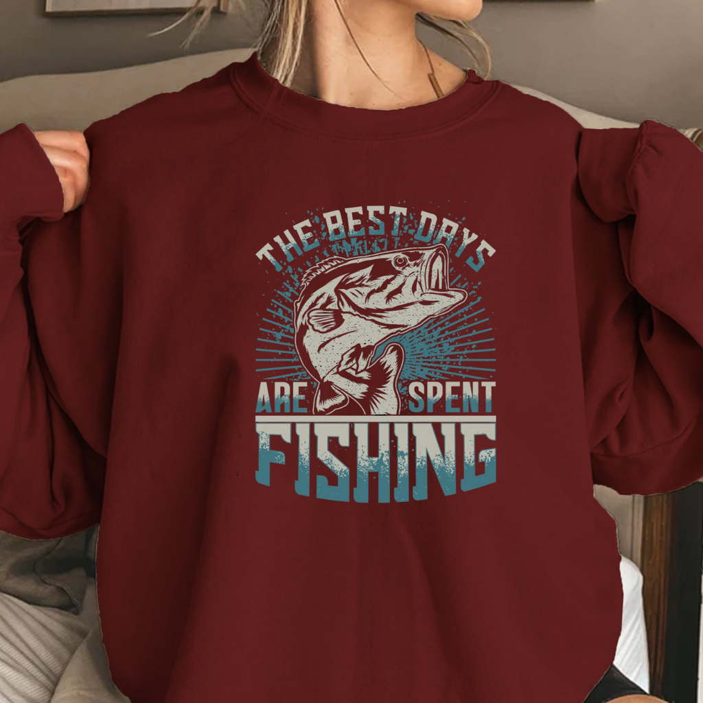 Fishing Crewneck Sweatshirt, “The Best Days Are Spent Fishing” Retro Graphic, Vintage Angler Pullover, Outdoor Adventure Shirt, Fisherman Gift Tee