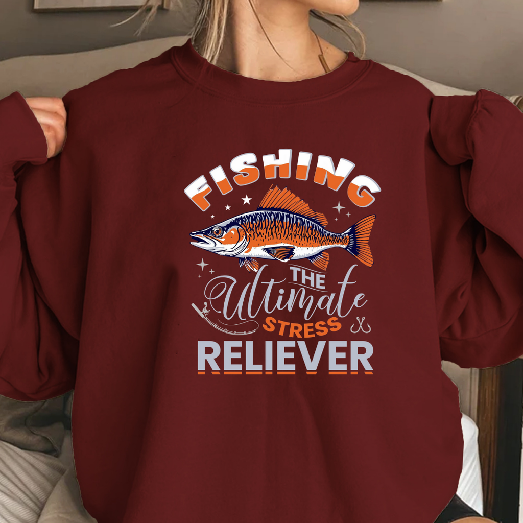 Crewneck Sweatshirt, "Fishing: The Ultimate Stress Reliever" Vintage Graphic, Funny Angler Pullover, Outdoor Adventure Shirt, Fisherman Gift Tee