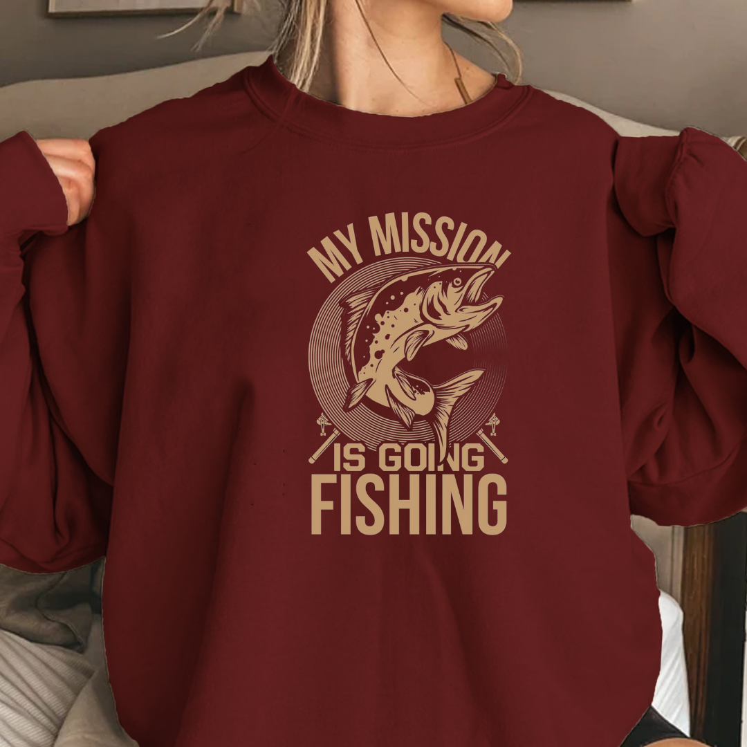 Fishing Sweatshirt, "My Mission Is Going Fishing" Crewneck, Funny Angler Pullover, Outdoor Adventure Shirt, Fisherman Gift, Relaxing Hobby Tee