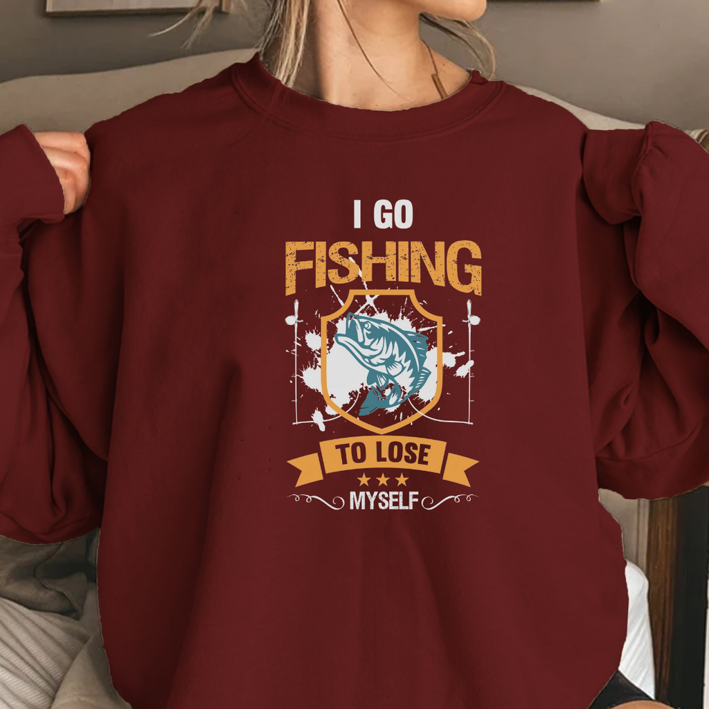 Fishing Crewneck Sweatshirt, "I Go Fishing So I Don't" Retro Angler Pullover, Funny Fishing Shirt, Outdoor Adventure Apparel, Fisherman Gift Tee