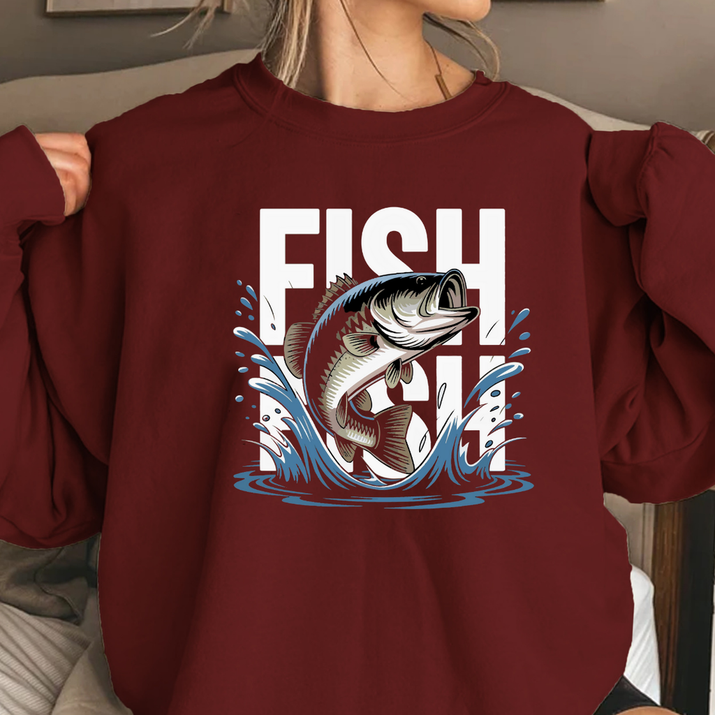 Bass Fishing Crewneck Sweatshirt, Leaping Bass Graphic, Vintage Angler Pullover, Outdoor Adventure Shirt, Fisherman Gift, Fishing Hobby Tee