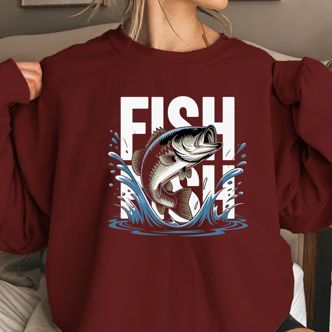 Bass Fishing Crewneck Sweatshirt, Leaping Bass Graphic, Vintage Angler Pullover, Outdoor Adventure Shirt, Fisherman Gift, Fishing Hobby Tee