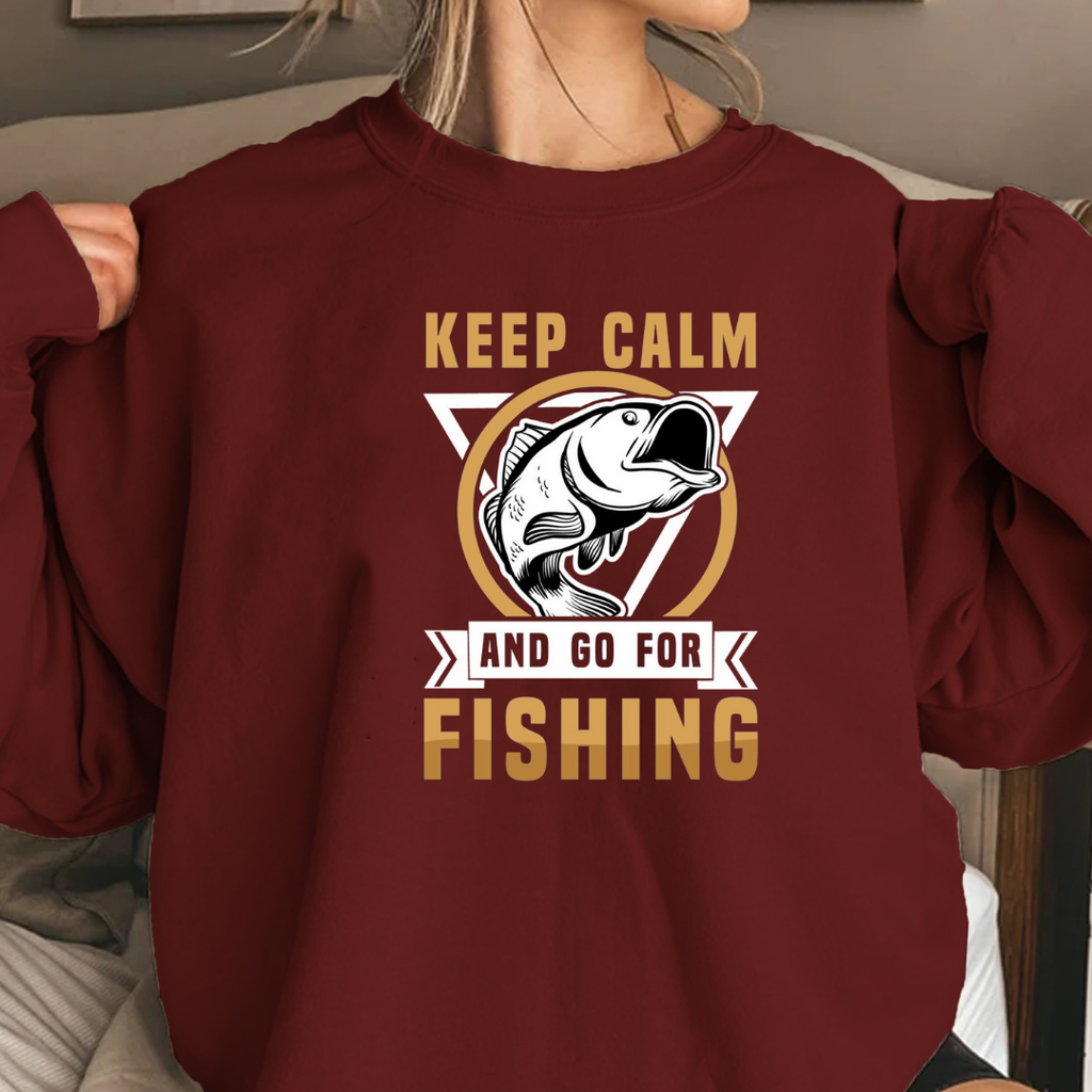 Keep Calm Fishing Crewneck Sweatshirt, Graphic Fishing Sweatshirt for Anglers, Retro Fish Pullover, Outdoor Adventure Shirt, Fisherman Gift Tee
