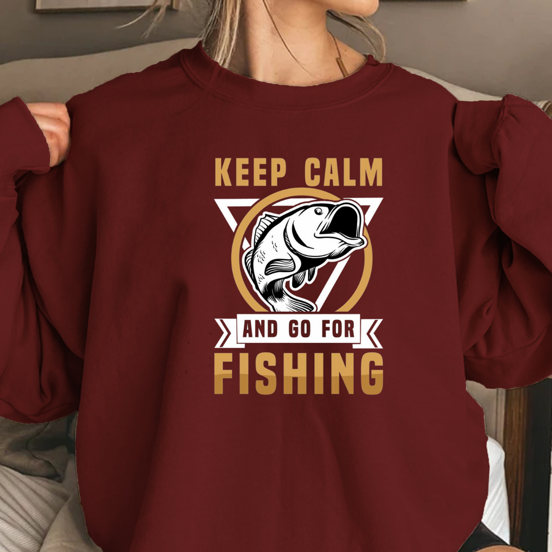 Keep Calm Fishing Crewneck Sweatshirt, Graphic Fishing Sweatshirt for Anglers, Retro Fish Pullover, Outdoor Adventure Shirt, Fisherman Gift Tee