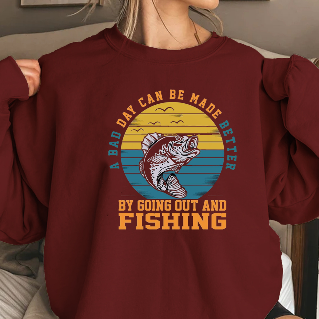 Fishing Crewneck Sweatshirt, "If I Had More Time I’d Be Fishing" Retro Fish Graphic, Funny Angler Pullover, Outdoor Adventure Shirt, Fisherman Gift Tee