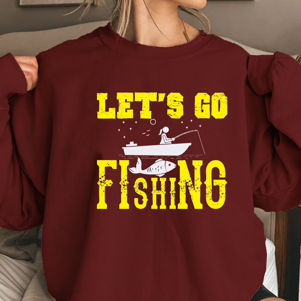 Fishing Crewneck Sweatshirt, "Let's Go Fishing" Graphic, Retro Angler Pullover, Outdoor Adventure Shirt, Fisherman Gift, Relaxing Hobby Tee