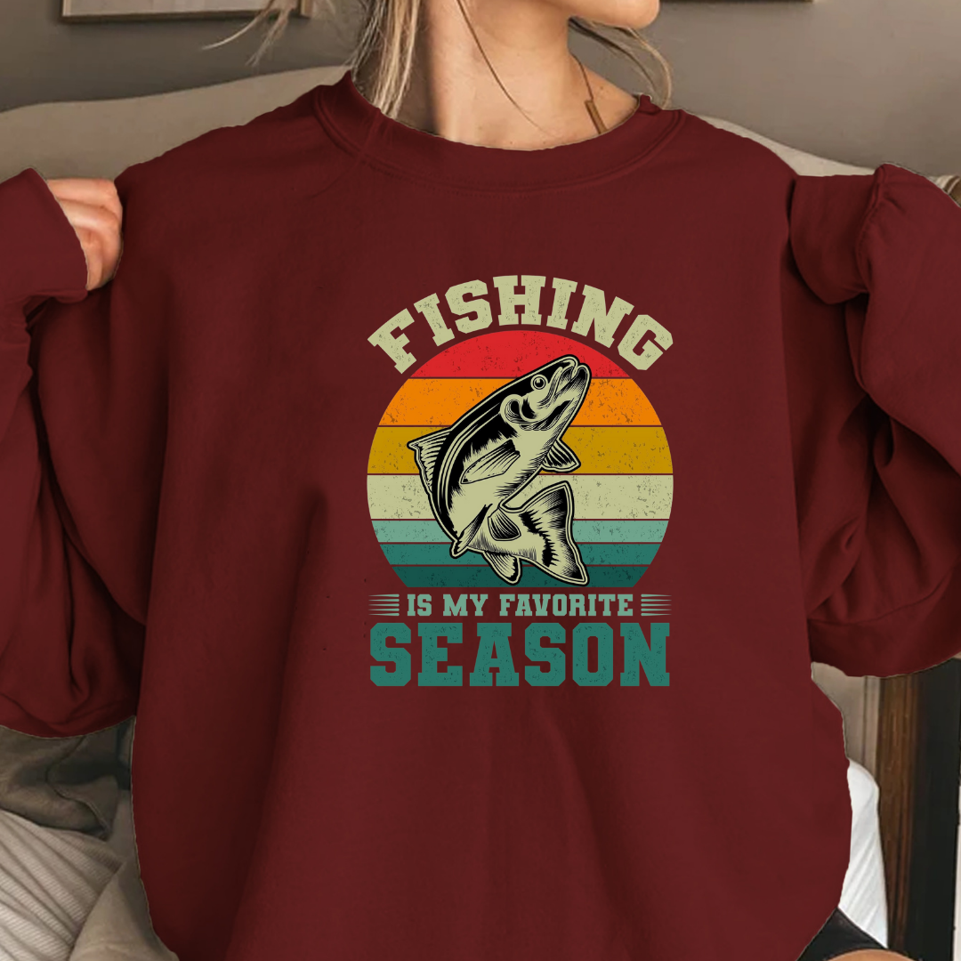 Fishing Is My Favorite Season Crewneck Sweatshirt, Funny Angler Pullover, Outdoor Adventure Shirt, Fisherman Gift, Relaxing Hobby Graphic Tee