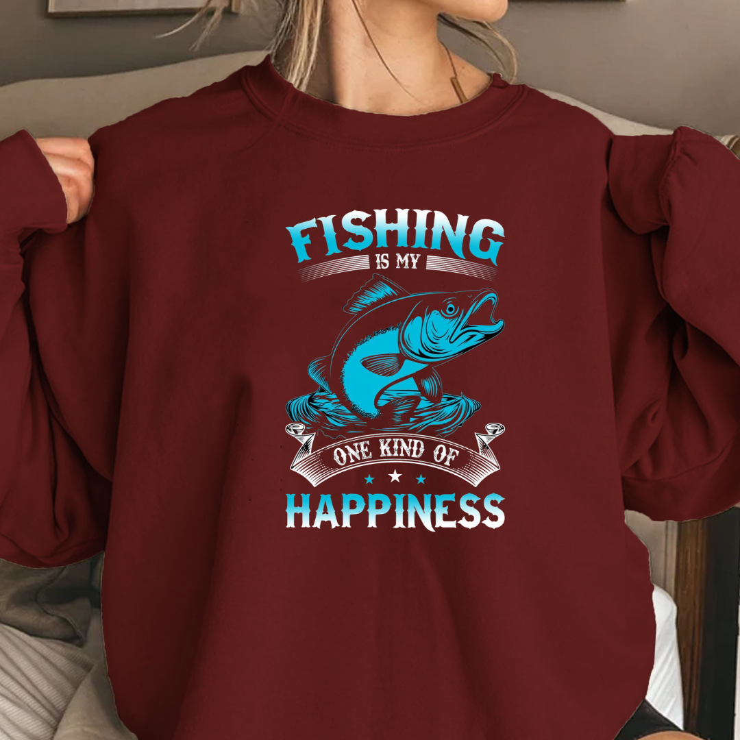 Fishing Happiness Crewneck Sweatshirt, Retro Marlin Graphic, Angler Pullover, Outdoor Adventure Shirt, Fisherman Gift, Relaxing Hobby Tee
