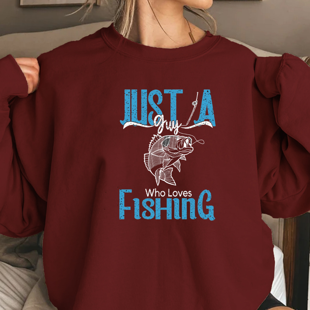 Fishing Crewneck Sweatshirt, "Just A Fishing" Vintage Graphic, Retro Angler Pullover, Outdoor Adventure Shirt, Fisherman Gift Tee