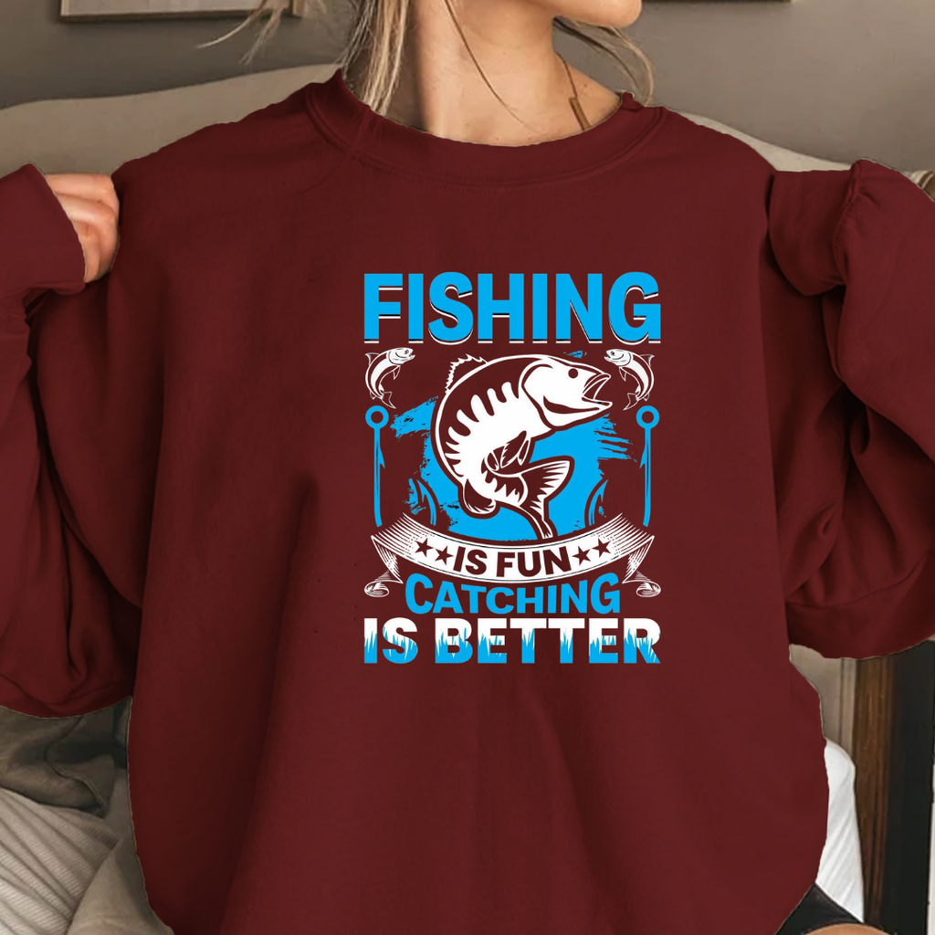 Fishing Crewneck Sweatshirt, "Fishing: Catching & Reel Life" Graphic, Funny Angler Pullover, Outdoor Adventure Shirt, Fisherman Gift Tee