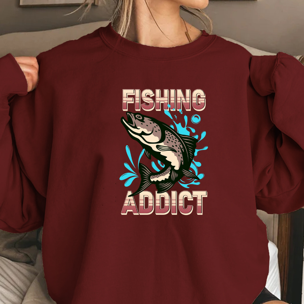 Fishing Addict Sweatshirt, Bass Graphic Crewneck for Fishermen & Outdoor Lovers, Retro Angler Pullover, Outdoor Adventure Shirt, Fisherman Gift Tee