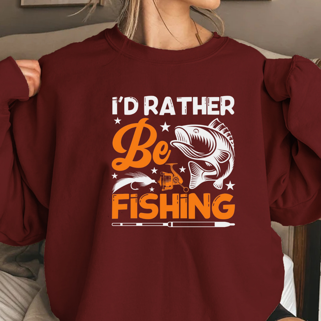 Be Fishing Crewneck Sweatshirt, I'd Rather Be Fishing Graphic Pullover, Funny Angler Shirt, Outdoor Adventure Apparel, Fisherman Gift Tee