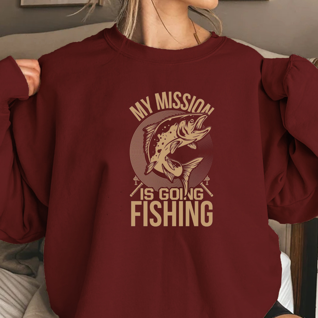 Fishing Crewneck Sweatshirt, "My Husband Is Going Fishing" Graphic, Funny Angler Shirt, Outdoor Adventure Pullover, Fisherman Gift Tee