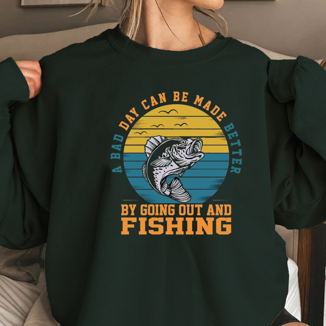 Fishing Crewneck Sweatshirt, "If I Had More Time I’d Be Fishing" Retro Fish Graphic, Funny Angler Pullover, Outdoor Adventure Shirt, Fisherman Gift Tee
