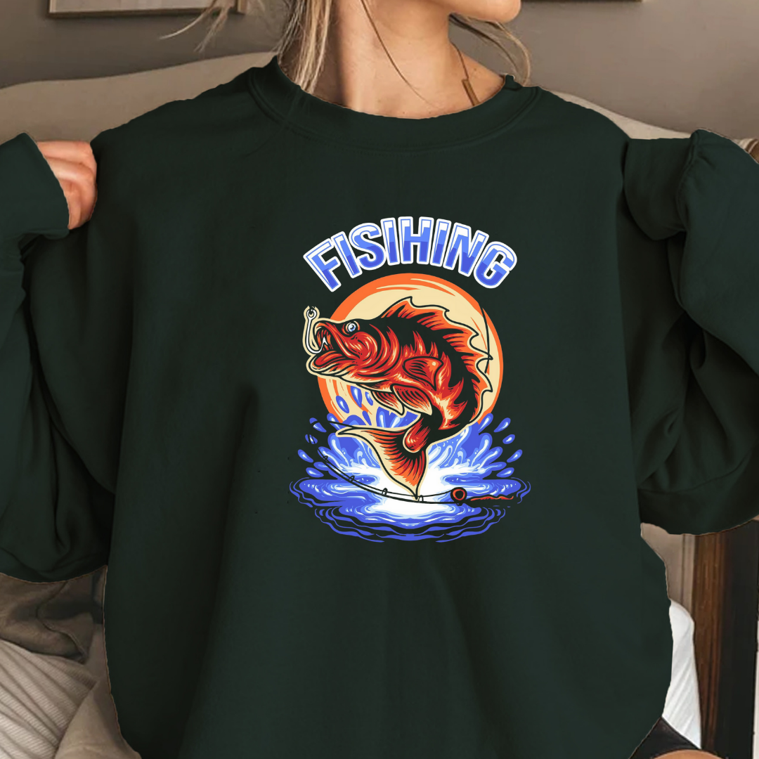Fishing Crewneck Sweatshirt, Retro Fish Graphic, Vintage Angler Pullover, Outdoor Adventure Shirt, Fisherman Gift, Relaxing Hobby Tee