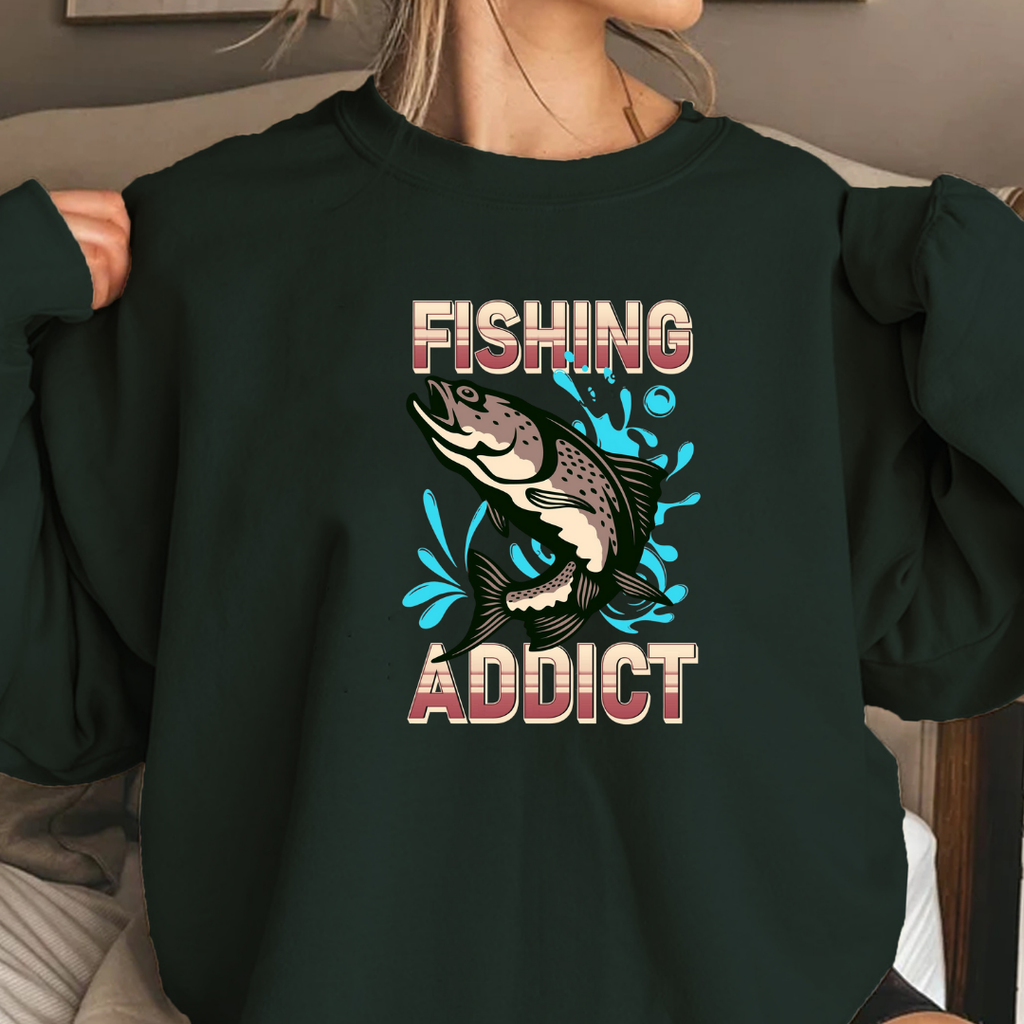 Fishing Addict Sweatshirt, Bass Graphic Crewneck for Fishermen & Outdoor Lovers, Retro Angler Pullover, Outdoor Adventure Shirt, Fisherman Gift Tee