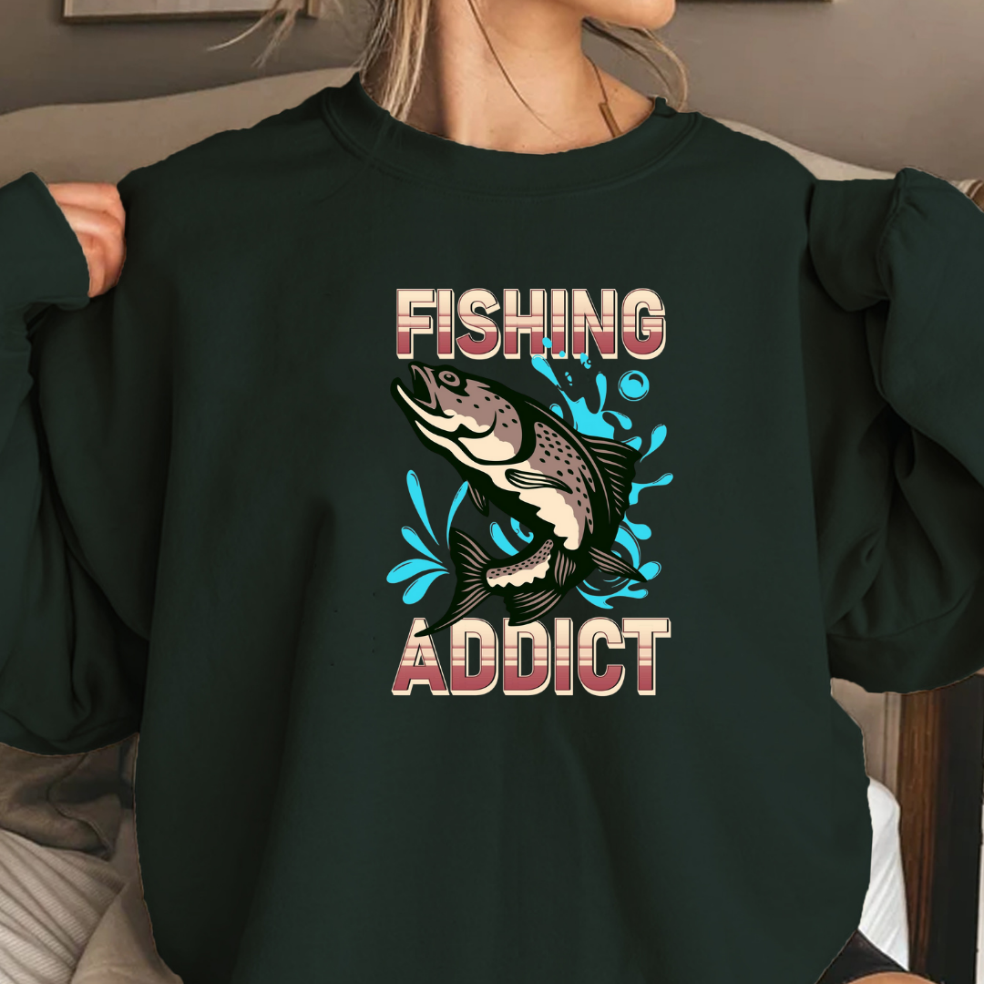 Fishing Addict Sweatshirt, Bass Graphic Crewneck for Fishermen & Outdoor Lovers, Retro Angler Pullover, Outdoor Adventure Shirt, Fisherman Gift Tee