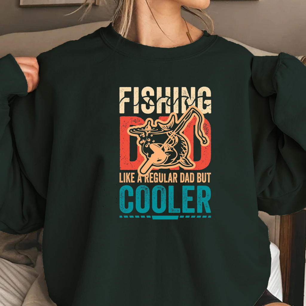 Fishing Dad Crewneck Sweatshirt, "Fishing Dad: Like a Regular Dad but Cooler" Retro Shirt, Funny Father’s Day Gift, Angler Pullover Tee