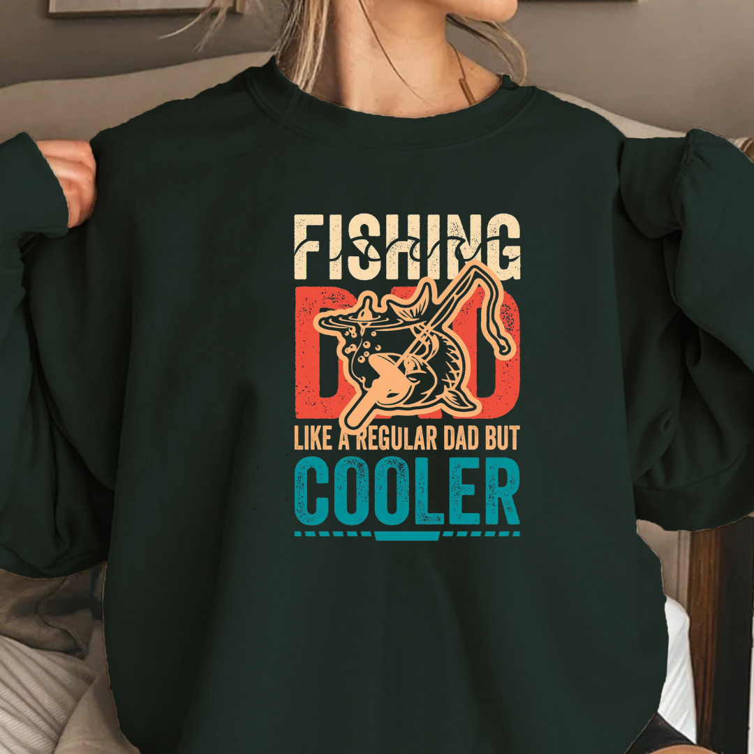 Fishing Dad Crewneck Sweatshirt, "Fishing Dad: Like a Regular Dad but Cooler" Retro Shirt, Funny Father’s Day Gift, Angler Pullover Tee
