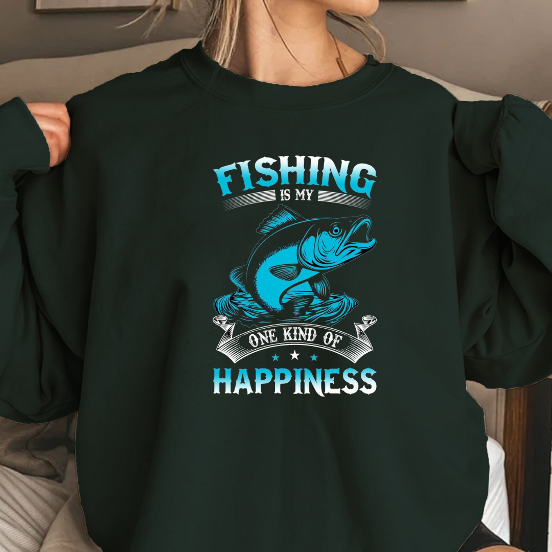 Fishing Happiness Crewneck Sweatshirt, Retro Marlin Graphic, Angler Pullover, Outdoor Adventure Shirt, Fisherman Gift, Relaxing Hobby Tee