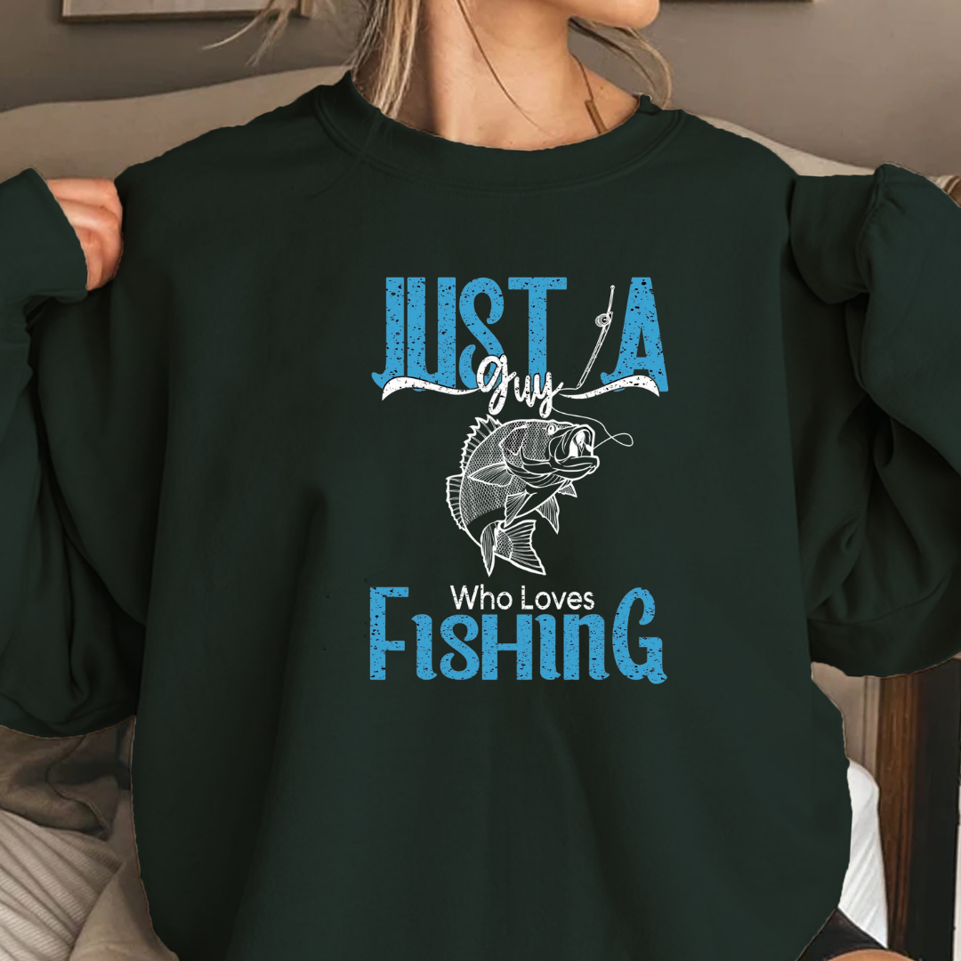 Fishing Crewneck Sweatshirt, "Just A Fishing" Vintage Graphic, Retro Angler Pullover, Outdoor Adventure Shirt, Fisherman Gift Tee