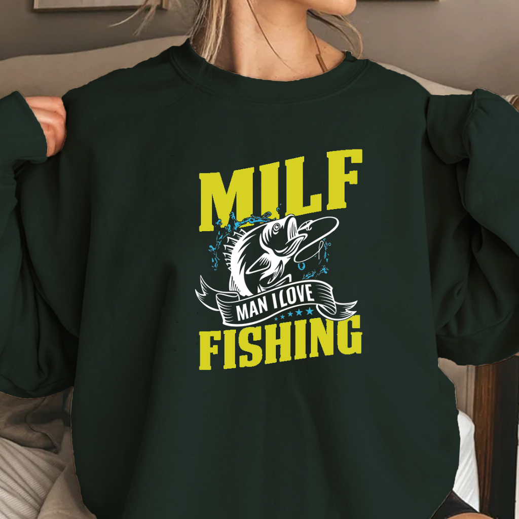 MILF "Man I Love Fishing" Sweatshirt, Funny Angler Shirt, Fishing Lover Gift, Outdoor Adventure Pullover, Cozy Graphic Crewneck Tee