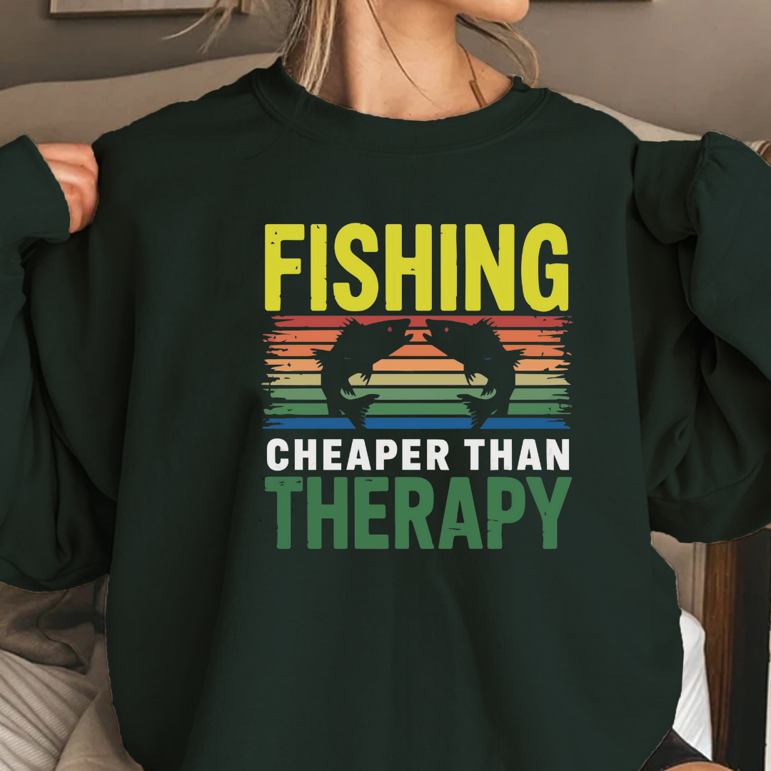 Fishing Therapy Crewneck Sweatshirt, Retro Lake Angler Graphic, Funny Angler Pullover, Outdoor Adventure Shirt, Fisherman Gift, Relaxing Hobby Tee