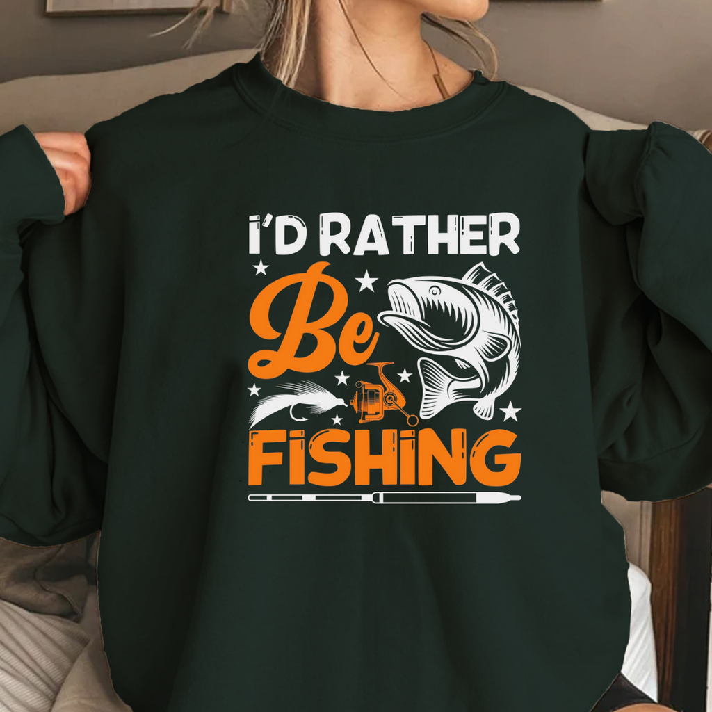Be Fishing Crewneck Sweatshirt, I'd Rather Be Fishing Graphic Pullover, Funny Angler Shirt, Outdoor Adventure Apparel, Fisherman Gift Tee