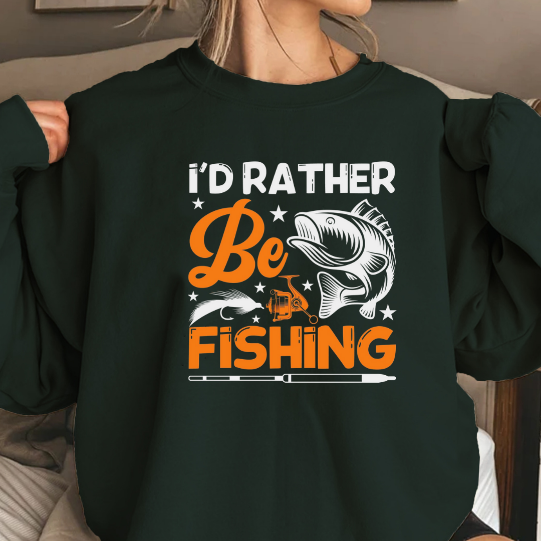 Be Fishing Crewneck Sweatshirt, I'd Rather Be Fishing Graphic Pullover, Funny Angler Shirt, Outdoor Adventure Apparel, Fisherman Gift Tee