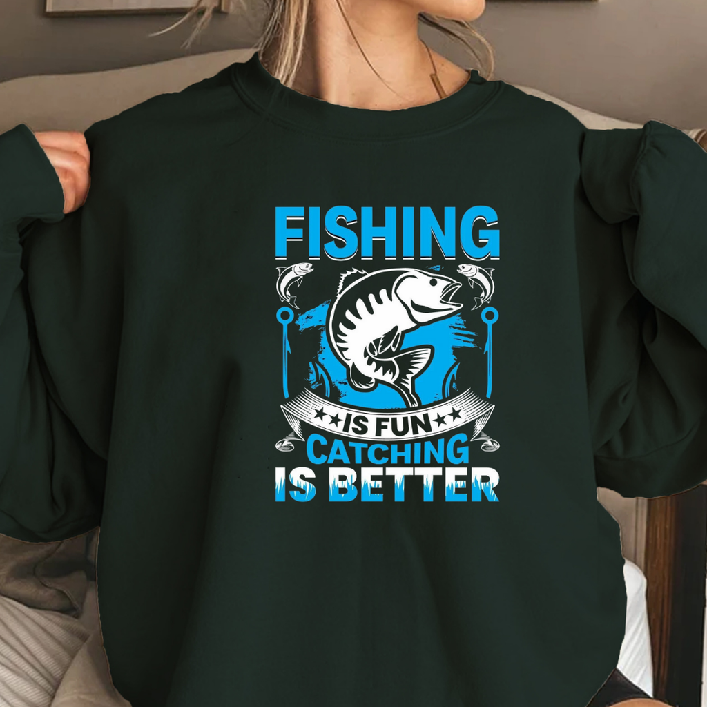 Fishing Crewneck Sweatshirt, "Fishing: Catching & Reel Life" Graphic, Funny Angler Pullover, Outdoor Adventure Shirt, Fisherman Gift Tee