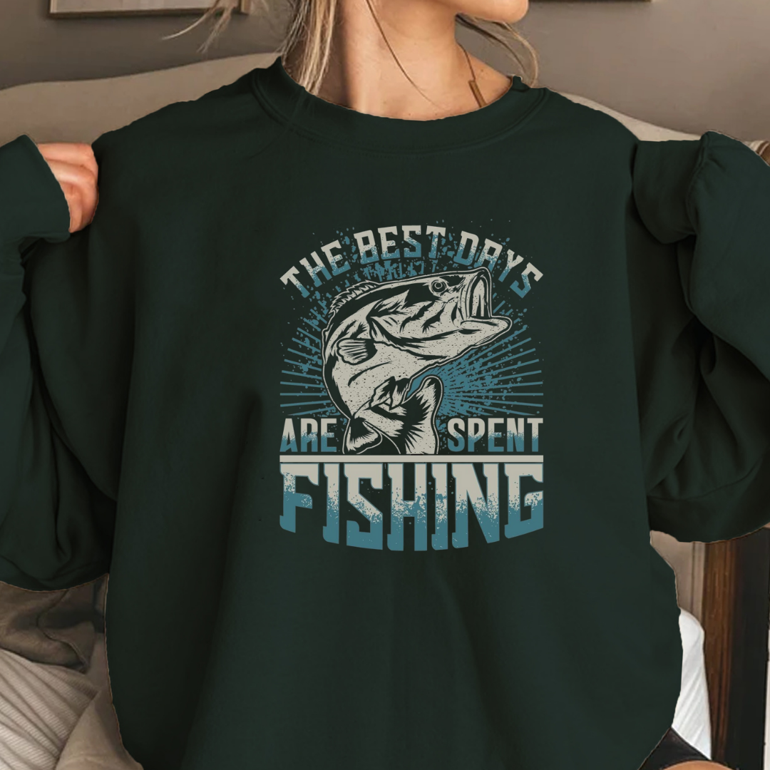 Fishing Crewneck Sweatshirt, “The Best Days Are Spent Fishing” Retro Graphic, Vintage Angler Pullover, Outdoor Adventure Shirt, Fisherman Gift Tee