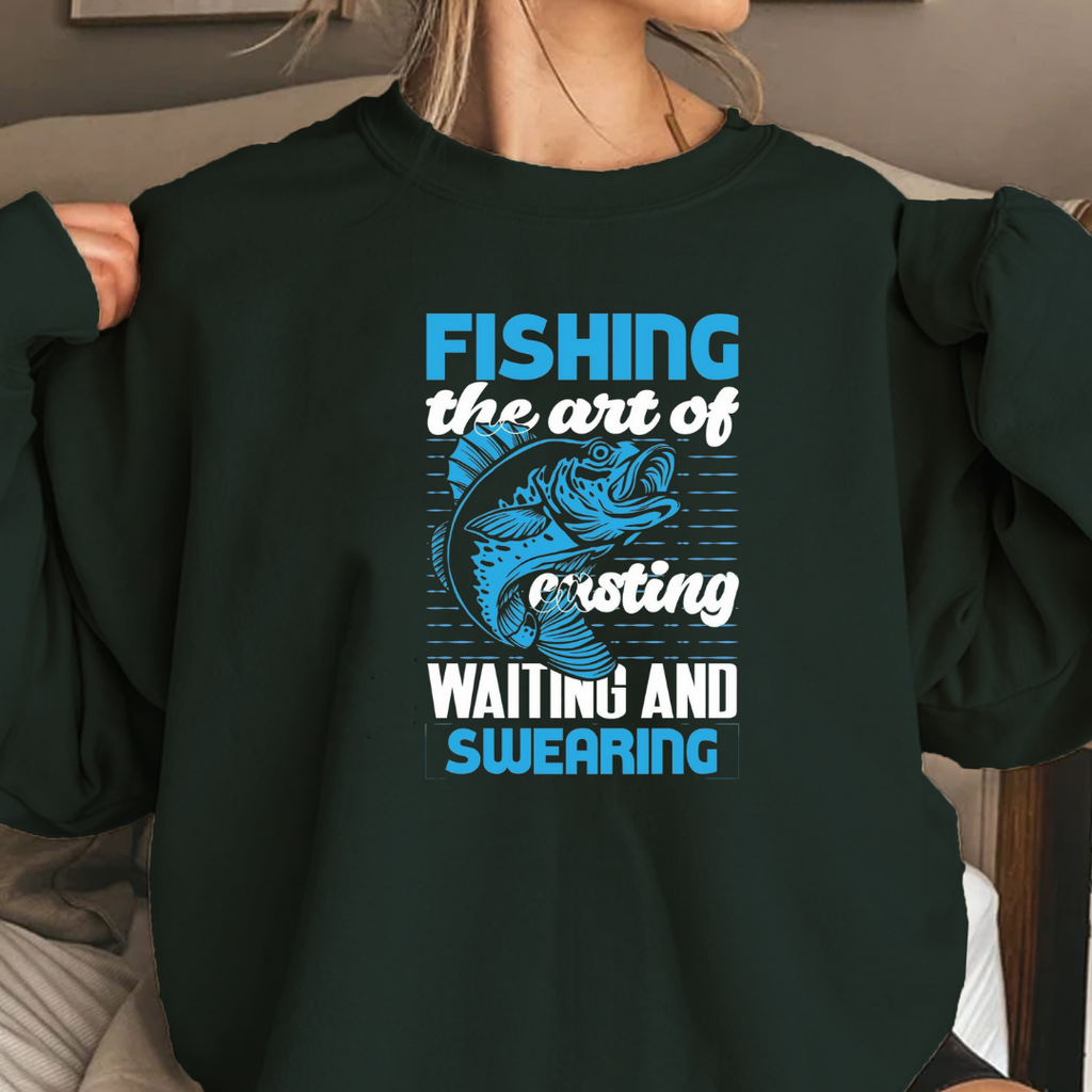 Fishing & Swearing Crewneck Sweatshirt, Funny Fisherman Graphic, Humorous Angler Pullover, Outdoor Adventure Shirt, Fisherman Gift Tee