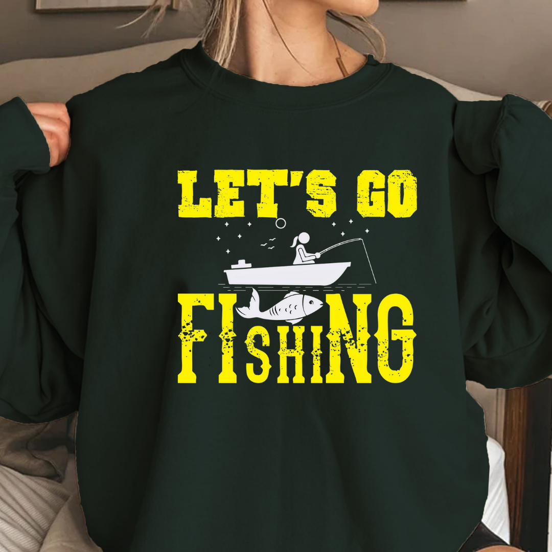 Fishing Crewneck Sweatshirt, "Let's Go Fishing" Graphic, Retro Angler Pullover, Outdoor Adventure Shirt, Fisherman Gift, Relaxing Hobby Tee
