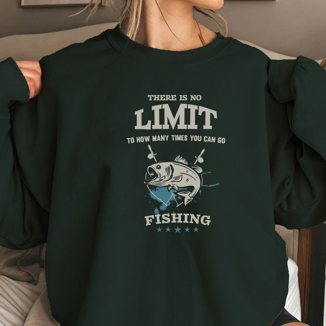 Fishing Crewneck Sweatshirt, "No Limit" Ocean Graphic, Retro Angler Pullover, Outdoor Adventure Shirt, Fisherman Gift, Relaxing Hobby Tee