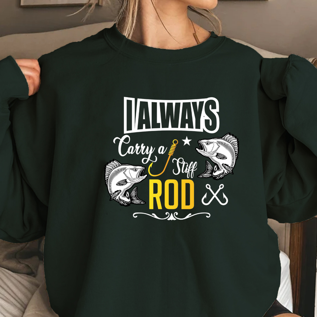 Fishing Rod Crewneck Sweatshirt, "Rod" Bass Fishing Graphic, Retro Angler Pullover, Outdoor Adventure Shirt, Fisherman Gift, Relaxing Hobby Tee