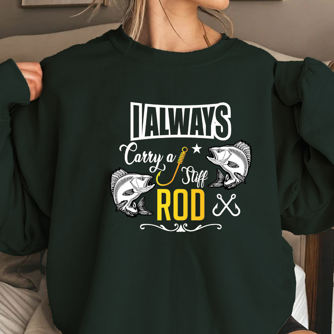 Fishing Rod Crewneck Sweatshirt, "Rod" Bass Fishing Graphic, Retro Angler Pullover, Outdoor Adventure Shirt, Fisherman Gift, Relaxing Hobby Tee