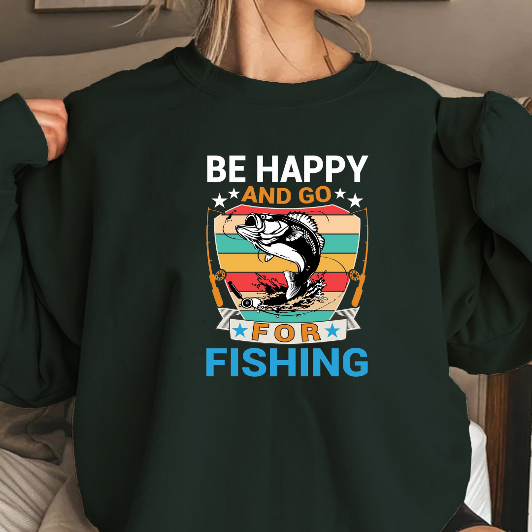 Fishing Crewneck Sweatshirt, "And Go For Fishing" Retro Fish Graphic, Vintage Angler Pullover, Outdoor Adventure Shirt, Fisherman Gift Tee