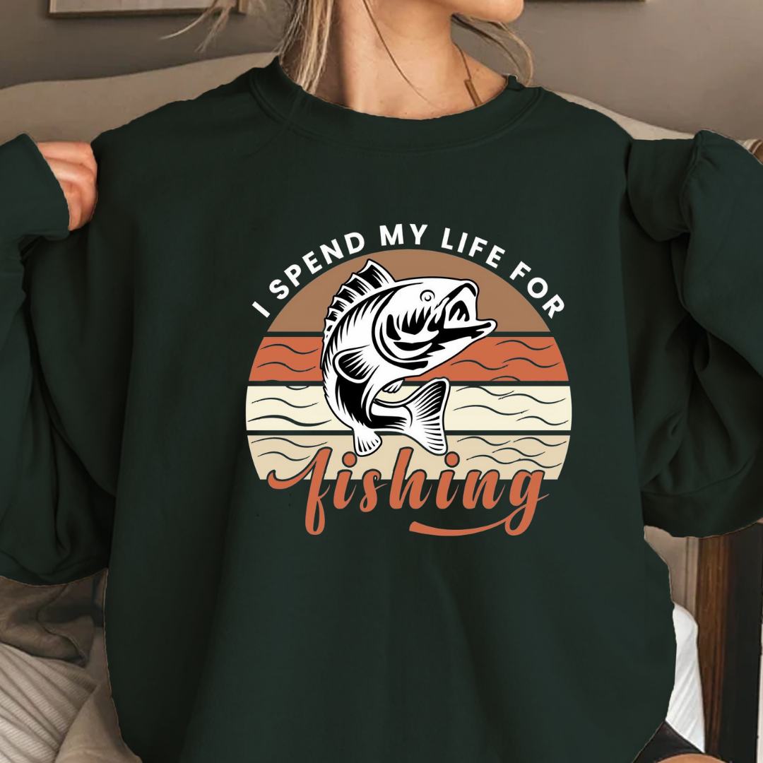 Fishing Crewneck Sweatshirt, Retro Sunset Bass Graphic, Vintage Angler Shirt, Outdoor Adventure Pullover, Fisherman Gift, Fishing Hobby Tee