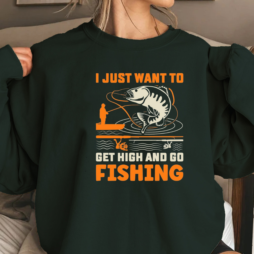 Fishing Crewneck Sweatshirt, "I Just Want to Go Fishing" Cozy Pullover, Funny Angler Shirt, Outdoor Adventure Apparel, Fisherman Gift Tee